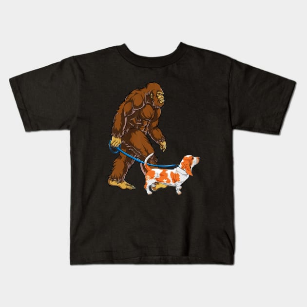 Funny Bigfoot Sasquatch Walking English Bulldog Kids T-Shirt by JameMalbie